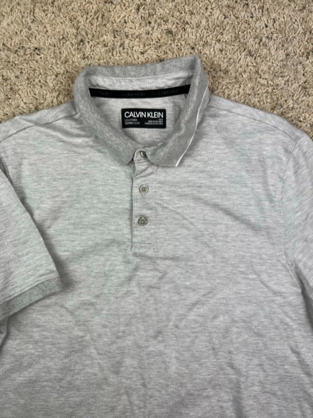 Calvin Klein Polo Shirt Men Large L Short Sleeve Gray Cotton Zigzag Liquid Touch